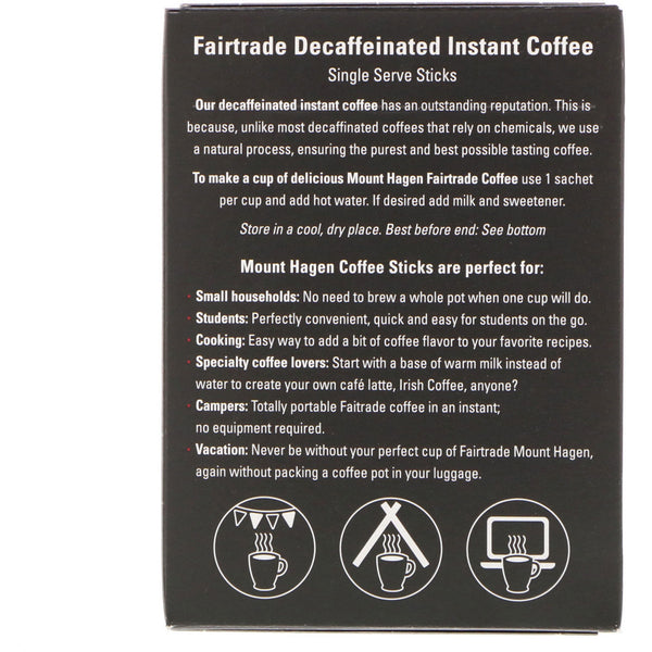 Mount Hagen, Organic Fairtrade Decaffeinated Instant Coffee, 25 Single Serve Sticks, 1.76 oz (50 g) - The Supplement Shop