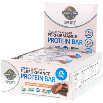 Garden of Life, Sport, Organic Plant-Based Performance Protein Bar, Peanut Butter Chocolate, 12 Bars, 2.7 oz (75 g) Each