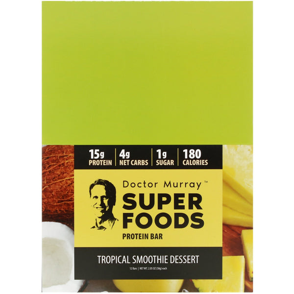 Dr. Murray's, Superfoods Protein Bars, Tropical Smoothie Dessert, 12 Bars, 2.05 oz (58 g) Each - The Supplement Shop