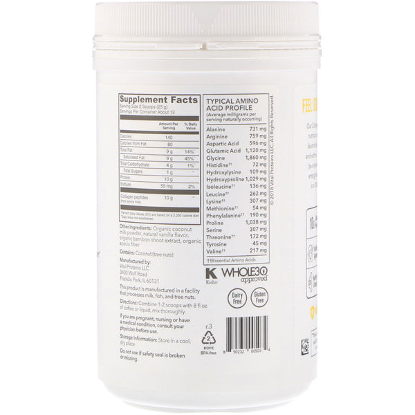 Vital Proteins, Collagen Creamer, Vanilla, 10.6 oz (305 g) - The Supplement Shop