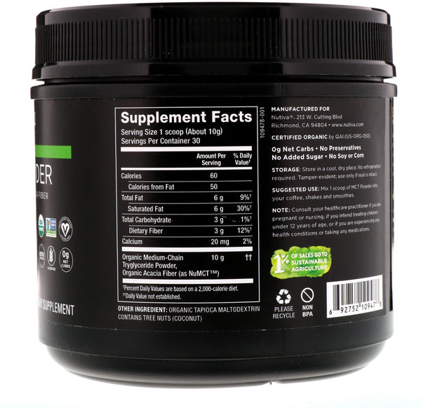Nutiva, Organic MCT Powder, 10.6 oz (300 g) - The Supplement Shop