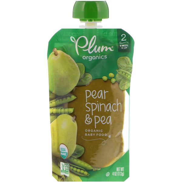 Plum Organics, Organic Baby Food, Stage 2, Pear, Spinach & Pea, 4 oz (113 g) - The Supplement Shop