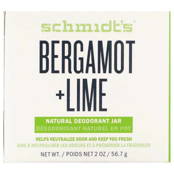 Schmidt's, Natural Deodorant Jar, Bergamot + Lime, 2 oz (56.7 g) - The Supplement Shop