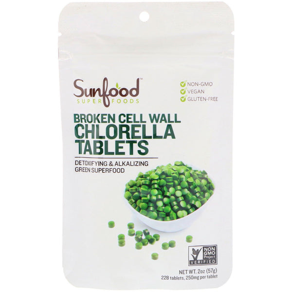 Sunfood, Broken Cell Wall Chlorella Tablets, 250 mg, 228 Tablets, 2 oz (57 g) - The Supplement Shop