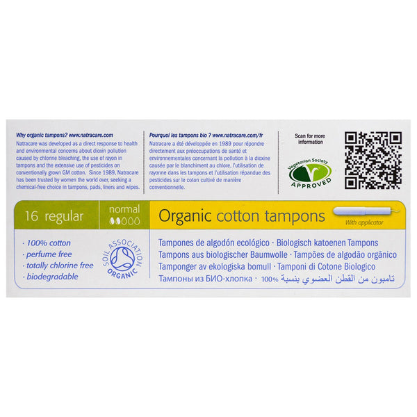 Natracare, Organic Cotton Tampons, Regular, 16 Tampons - The Supplement Shop
