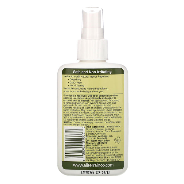 All Terrain, Herbal Armor, Natural Insect Repellent Deet-Free Pump Spray, 4 fl oz (120 ml) - The Supplement Shop