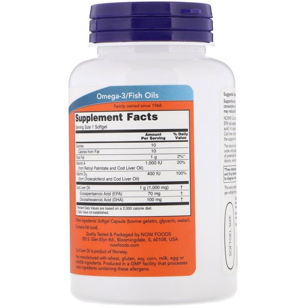 Now Foods, Cod Liver Oil, Extra Strength, 1,000 mg, 90 Softgels - The Supplement Shop