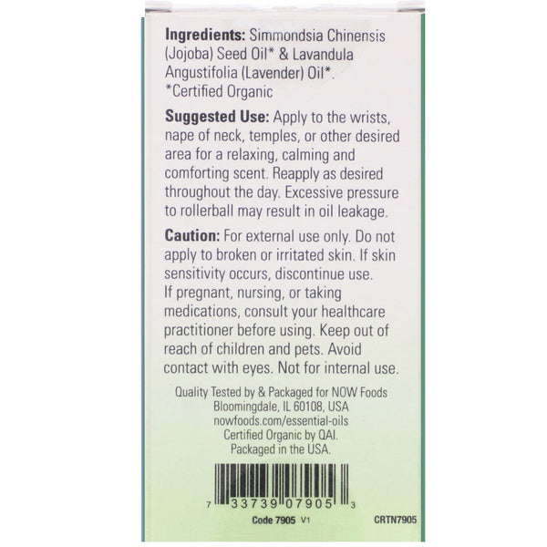 Now Foods, Certified Organic Lavender Roll-On, 1/3 fl oz (10 ml) - The Supplement Shop