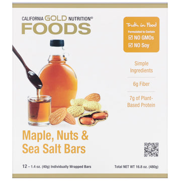 California Gold Nutrition, Maple, Nuts & Sea Salt Bars, 12 Bars, 1.4 oz (40 g) Each