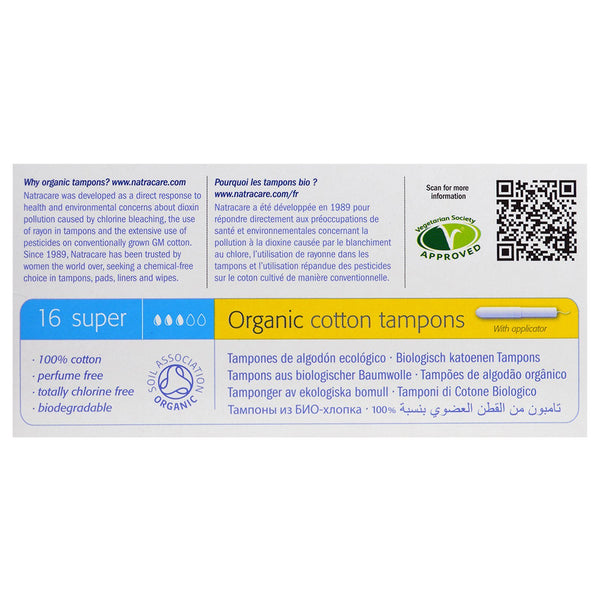 Natracare, Organic Cotton Tampons, Super, 16 Tampons - The Supplement Shop