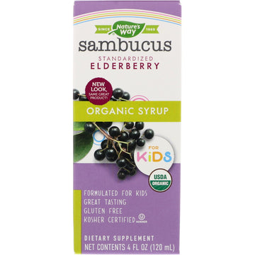 Nature's Way, Organic Sambucus Syrup for Kids, Standardized Elderberry, 4 fl oz (120 ml)