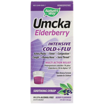 Nature's Way, Umcka Elderberry, Intensive Cold+Flu, Soothing Syrup, Berry Flavor, 4 fl oz (120 ml)