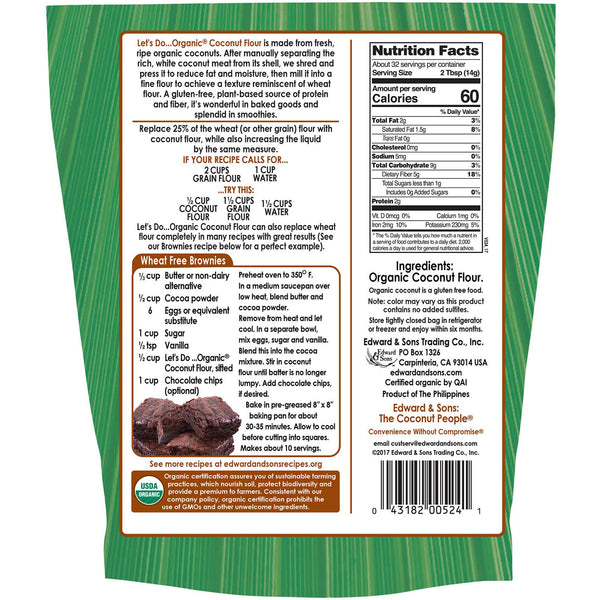 Edward & Sons, Let's Do Organic, 100% Organic Coconut Flour, 1 lb (454 g) - The Supplement Shop