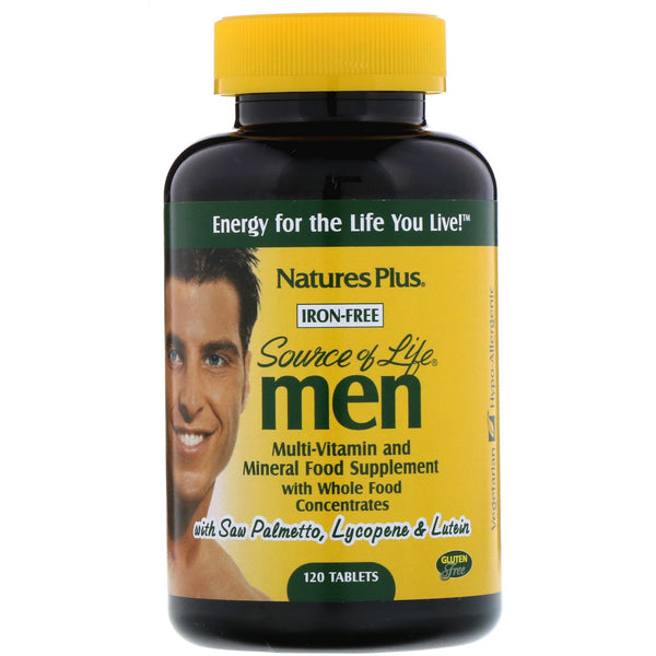 Nature's Plus, Source of Life, Men, Multi-Vitamin and Mineral Supplement with Whole Food Concentrates, Iron-Free, 120 Tablets - The Supplement Shop