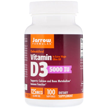 Jarrow Formulas, Vitamin D3, Cholecalciferol, 5,000 IU, 100 Softgels