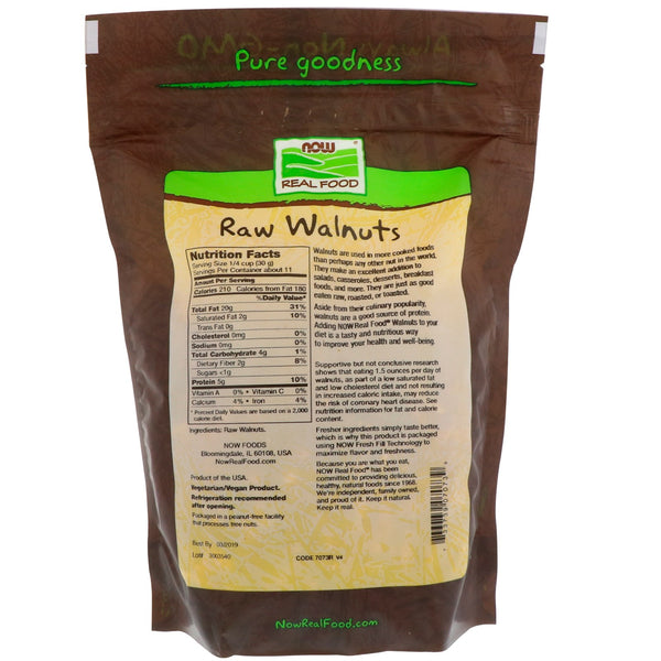 Now Foods, Real Food, Raw Walnuts, Unsalted, 12 oz (340 g) - The Supplement Shop