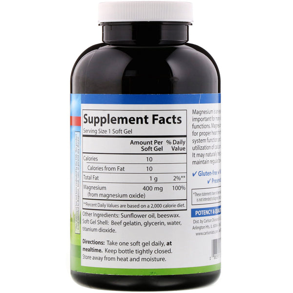 Carlson Labs, Liquid Magnesium, 400 mg, 250 Soft Gels - The Supplement Shop
