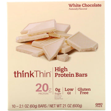 ThinkThin, High Protein Bars, White Chocolate, 10 Bars, 2.1 oz (60 g) Each