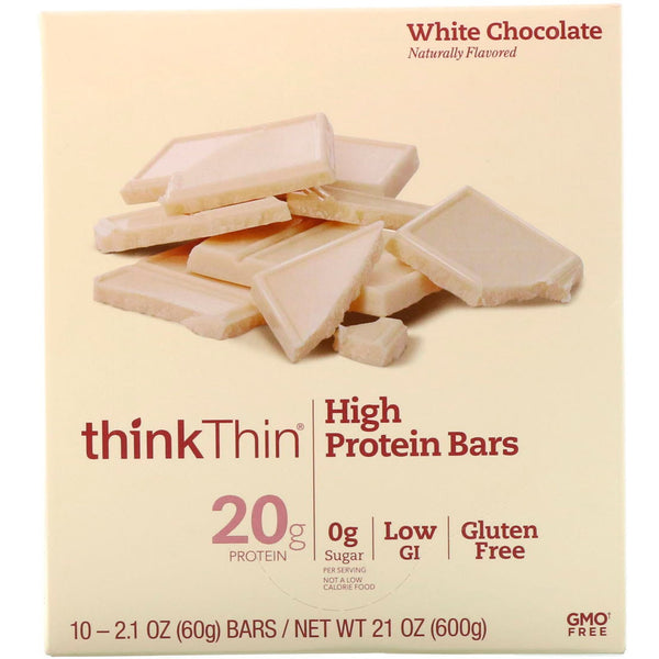 ThinkThin, High Protein Bars, White Chocolate, 10 Bars, 2.1 oz (60 g) Each - The Supplement Shop