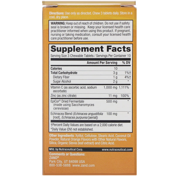 Zand, Immune Fast, Zesty Orange, 30 Chewable Tablets - The Supplement Shop