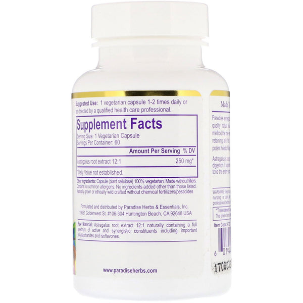 Paradise Herbs, Astragalus, 60 Vegetarian Capsules - The Supplement Shop