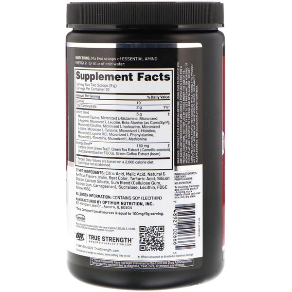Optimum Nutrition, ESSENTIAL AMIN.O. ENERGY, Fruit Fusion, 9.5 oz (270 g) - The Supplement Shop