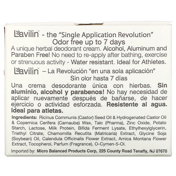 Lavilin, Underarm Deodorant Cream, 12.5 g - The Supplement Shop