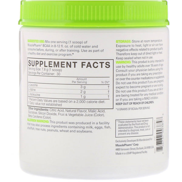 MusclePharm, Essentials, BCAA, Lemon Lime, 0.52 lbs (234 g) - The Supplement Shop