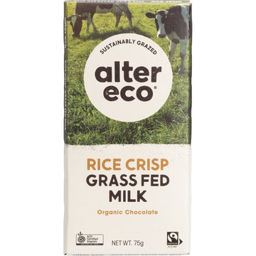 Alter Eco Chocolate Organic Rice Crisp Grass Fed Milk 12x75g