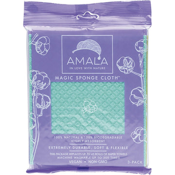 Amala Magic Sponge Cloth 100% Biodegradable 3pk