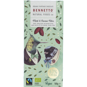 Bennetto Organic Dark Chocolate Mint and Cocoa Nibs 14x100g