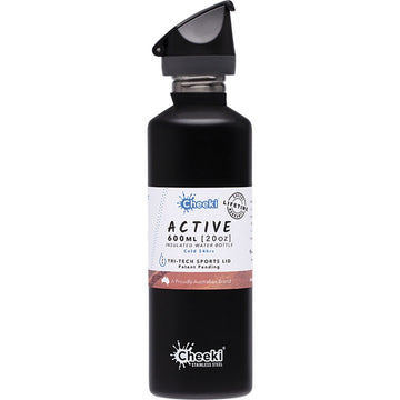 Cheeki Stainless Steel Bottle Insulated Black Sports Lid 600ml