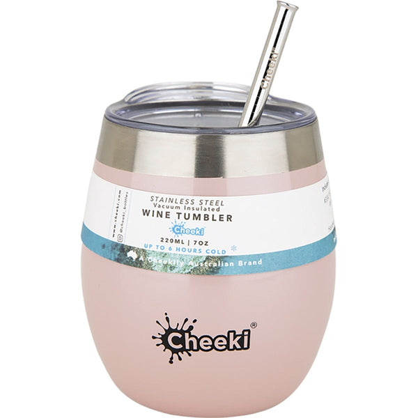 Cheeki Insulated Wine Tumbler Pink with S/Steel Straw 220ml