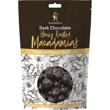 Dr Superfoods Honey Roasted Macadamias Dark Chocolate 100g