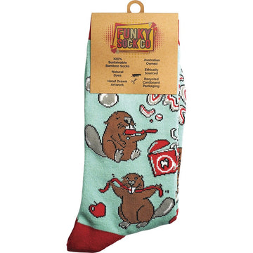 Funky Sock Co Bamboo Socks Oral Hygiene Beavers 1 Pair
