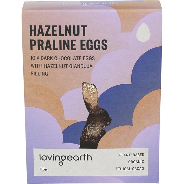 Loving Earth Hazelnut Praline Eggs Dark Chocolate 95g