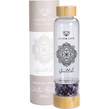 Luvin Life Crystal Water Bottle Amethyst Gratitude 550ml