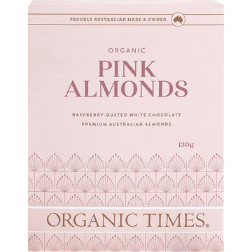 Organic Times Pink Raspberry Dusted White Choc Almonds 130g