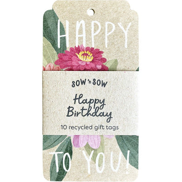 Sow 'N Sow Recycled Gift Tags Happy Birthday Zinnia 10pk