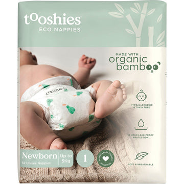 Tooshies Eco Nappies Size 1 Newborn 3-5kg 2x52pk