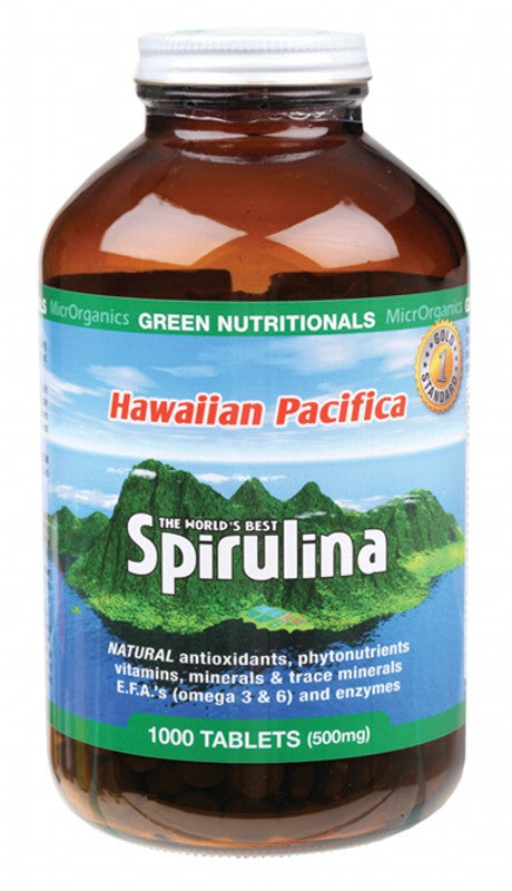 Green Nutritionals Hawaiian Pacifica Spirulina Tablets 500mg 1000 Tabs