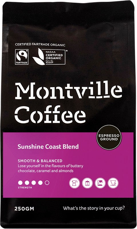 Montville Coffee Coffee Ground Espresso Sunshine Coast Blend 250g