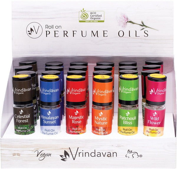 VRINDAVAN Perfume Oil - Counter Display  Includes 4 Of Each VR91-VR97 18x10ml