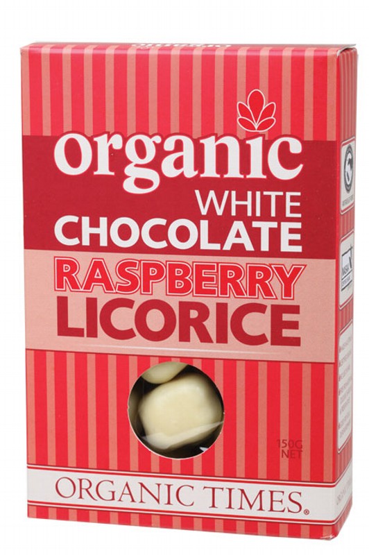 Organic Times White Chocolate Raspberry Licorice 150g