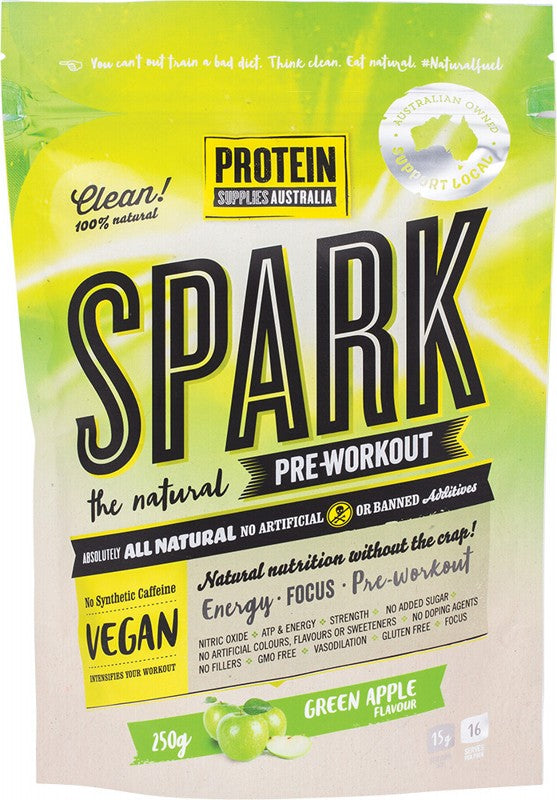 PROTEIN SUPPLIES AUSTRALIA Spark (All Natural Pre-workout)  Green Apple 250g