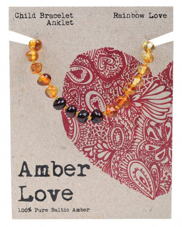 Amber Love Childrens Bracelet/Anklet 100% Baltic Amber Rainbow 14cm