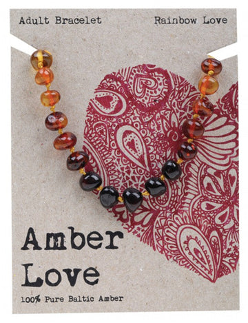 Amber Love Adult's Bracelet 100% Baltic Amber Rainbow 20cm