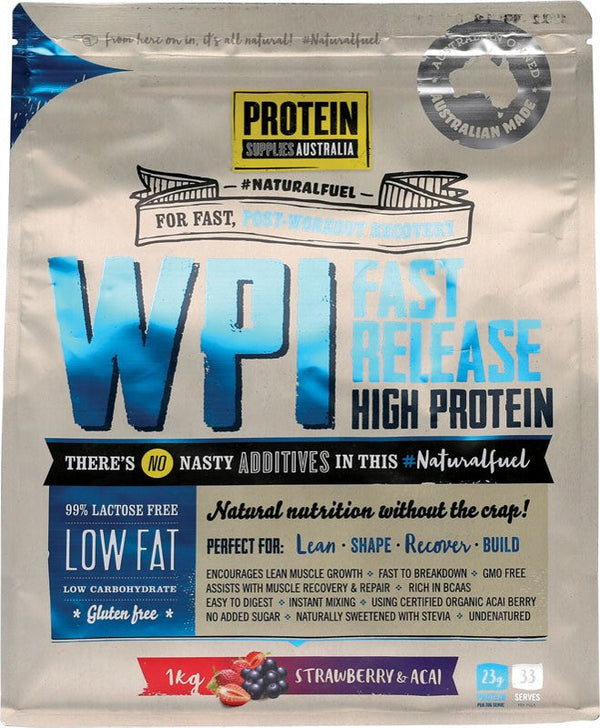 Protein Supplies Australia WPI (Whey Protein Isolate)  Strawberry & Acai 1kg