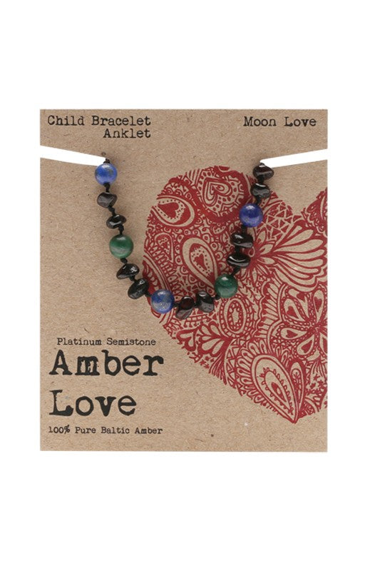 Amber Love Children's Bracelet/Anklet 100% Baltic Amber Moon 14cm