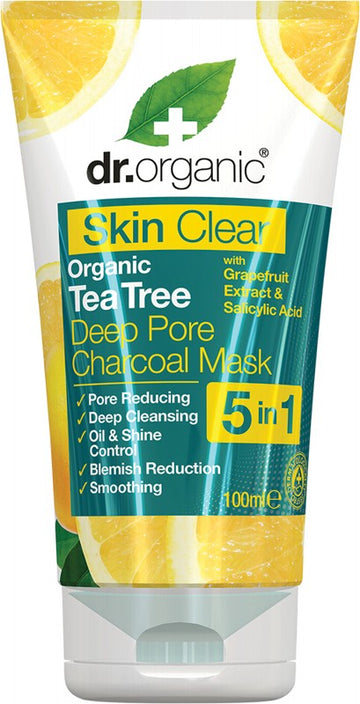 DR ORGANIC Deep Pore Charcoal Mask  Skin Clear - Organic Tea Tree 100ml
